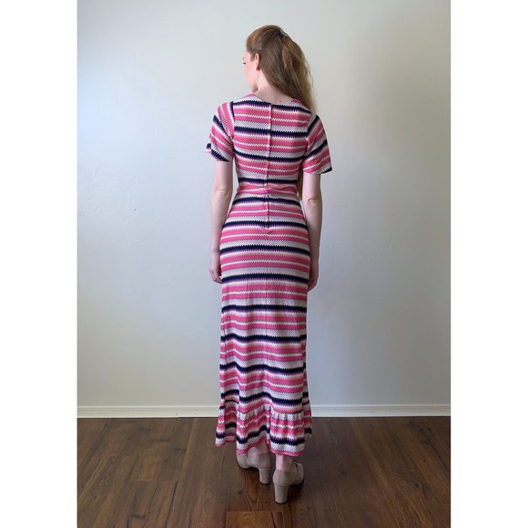 vintage 70s chevron stripe flutter sleeve maxi dress xxs - Picture 7 of 9